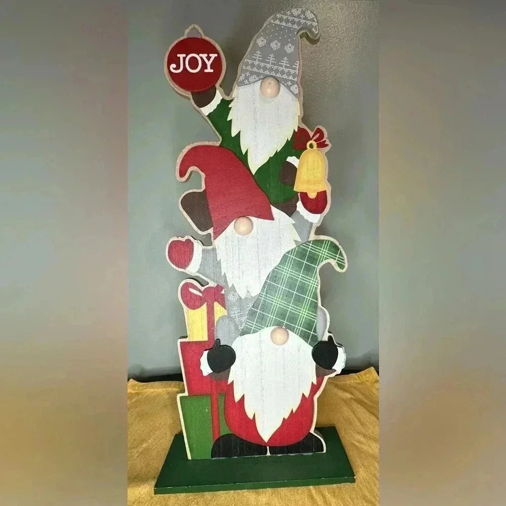 3 stacked gnomes Christmas holiday standing decor‎